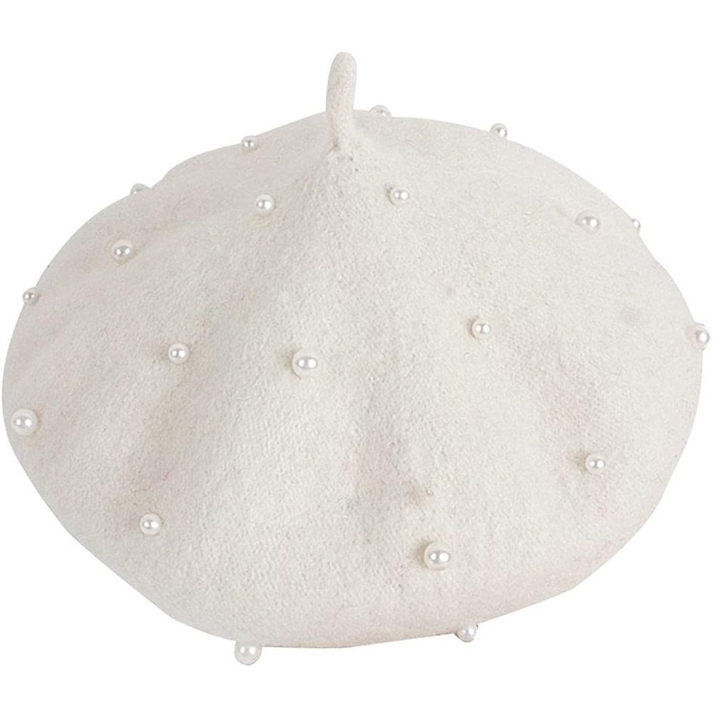 Girls Cream Wool Beret with Pearls | Classic French Style | Like New